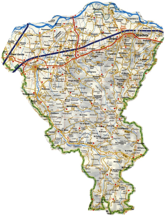 Cartina dell'Oltrepò Pavese